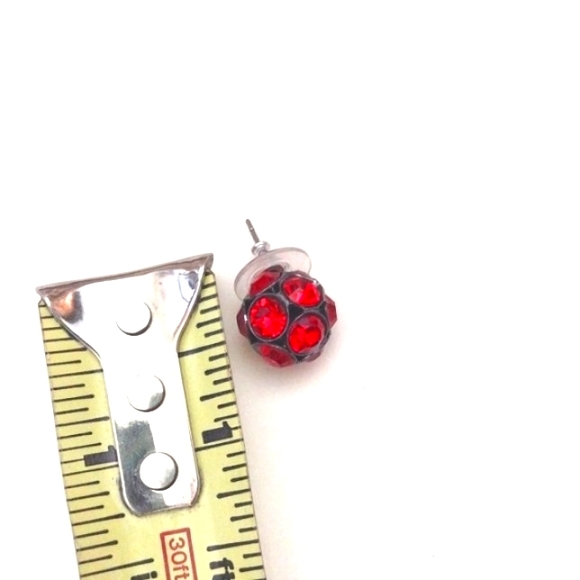 RED CRYSTAL DISCO BALL PENDANT NECKLACE & MATCHING POST EARRINGS SET - Picture 8 of 9